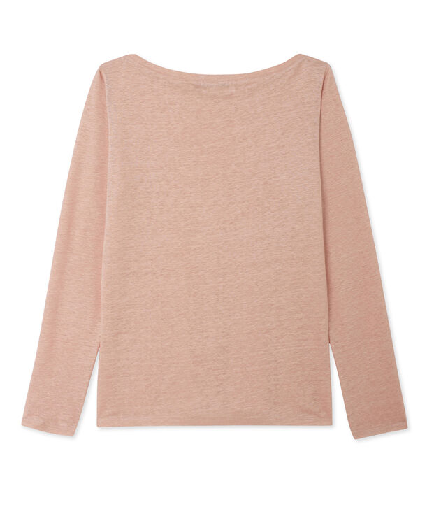 Damen-Langarmshirt aus beschichtetem Leinen rosa/grau