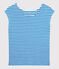 Gestreiftes Damen-T-Shirt aus Leinen blau MYKONOS/weiss MARSHMALLOW
