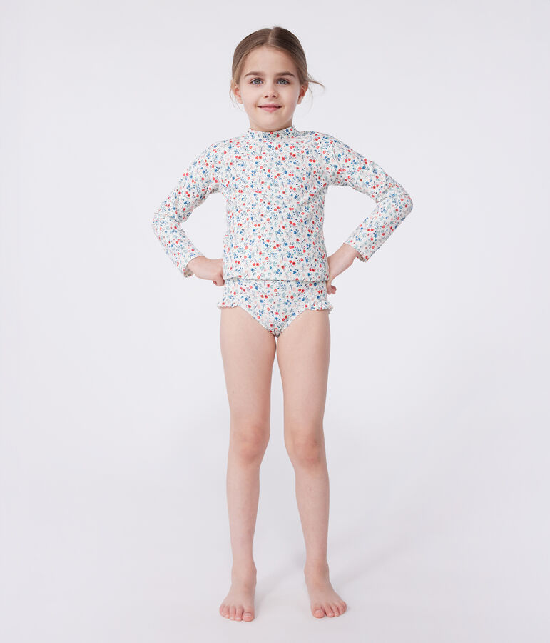 Lang&auml;rmeliges Kinder Bade-T-Shirt mit UV-Schutz und Blumenmuster weiss/vielfarbig