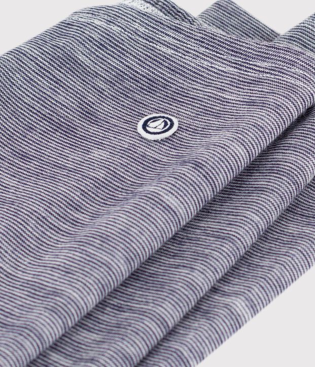 Kinder-Leggings aus einfarbiger Wolle und Baumwolle mit Streifen blau/weiss