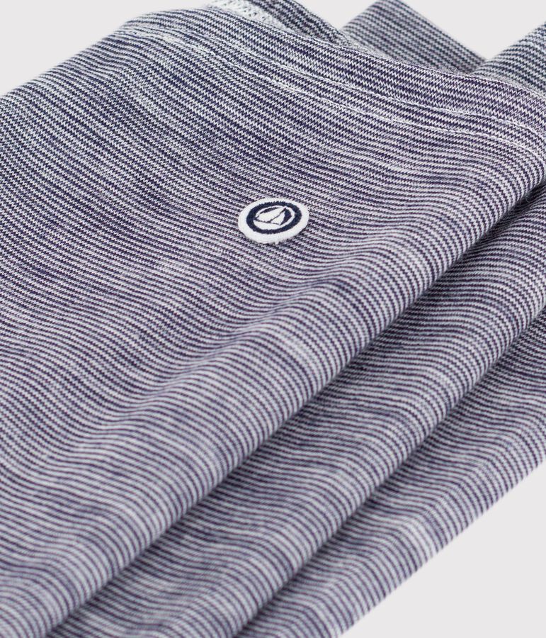 Kinder-Leggings aus einfarbiger Wolle und Baumwolle mit Streifen blau/weiss