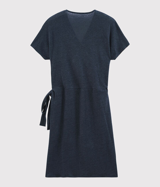 Kurzärmeliges glänzendes leinenkleid damen blau SMOKING/rosa COPPER