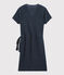 Kurzärmeliges glänzendes leinenkleid damen blau SMOKING/rosa COPPER