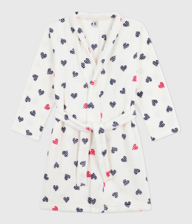 Kinder-Morgenmantel aus Fleece mit Muster weiss/vielfarbig