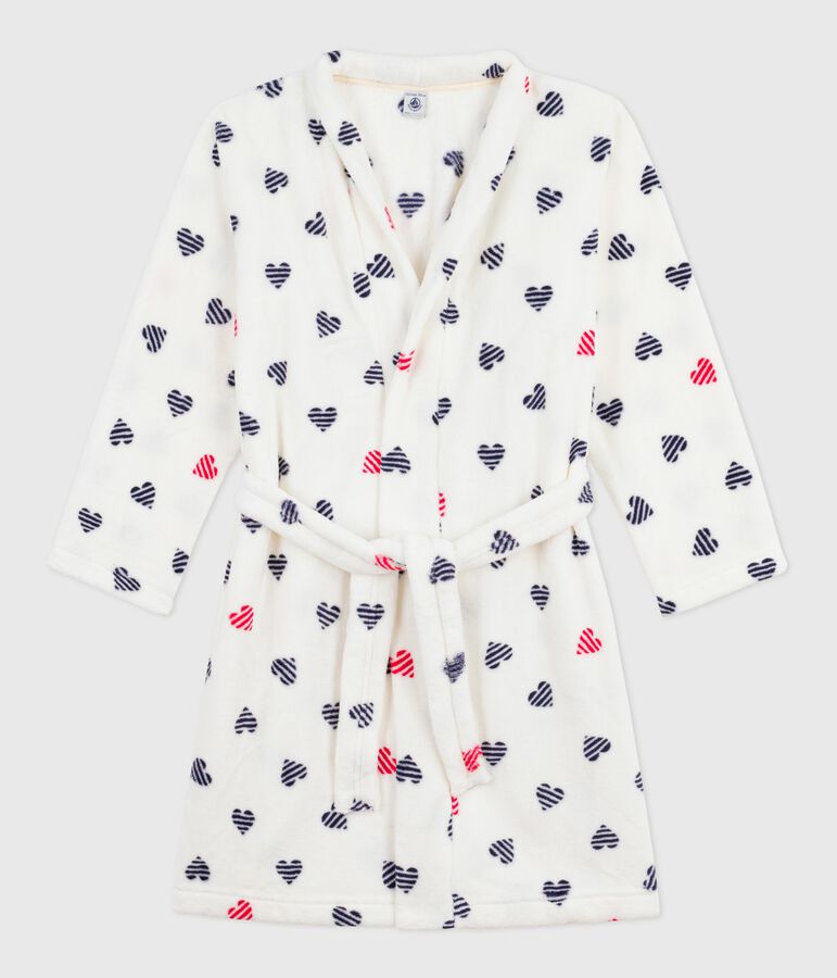 Kinder-Morgenmantel aus Fleece mit Muster weiss/vielfarbig