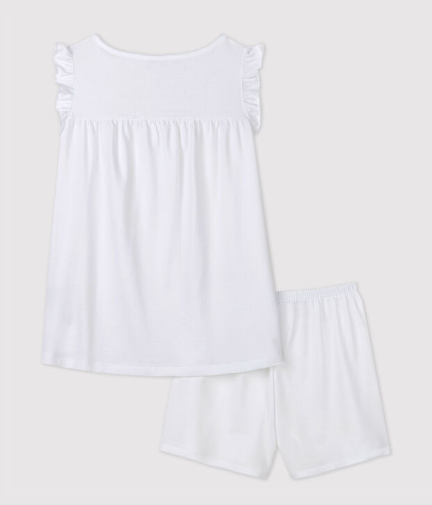 Kurzpyjama aus feiner Baumwolle in Wei&szlig; f&uuml;r M&auml;dchen/Damen weiss