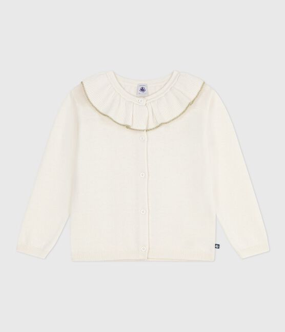 Kinder-Cardigan aus einfarbiger Wolle und Baumwolle weiss MARSHMALLOW/grau ARGENT