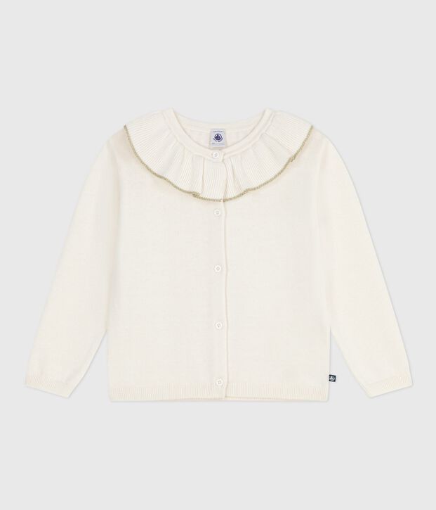 Kinder-Cardigan aus einfarbiger Wolle und Baumwolle weiss/grau