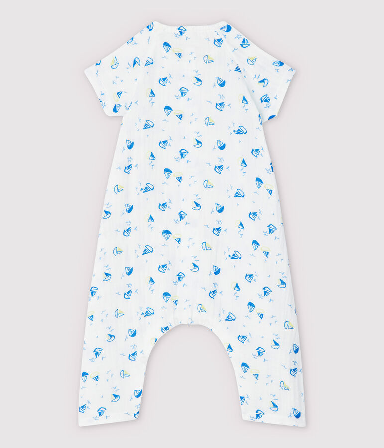 Langer Baby-Overall aus Bio-Baumwoll-Windelstoff mit Boot-Motiv weiss MARSHMALLOW/weiss MULTICO