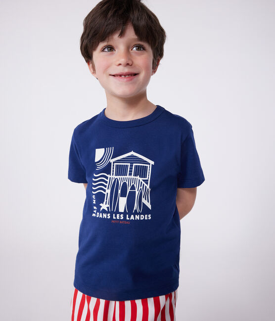 Kurzärmeliges Kinder-T-Shirt aus bedruckter Baumwolle blau MEDIEVAL
