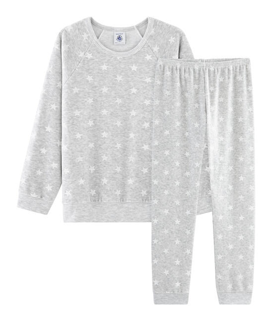 Samt-Pyjama für Mädchen grau BELUGA/weiss MARSHMALLOW
