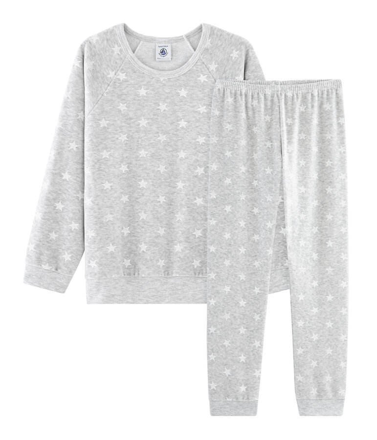 Samt-Pyjama f&uuml;r M&auml;dchen grau/weiss