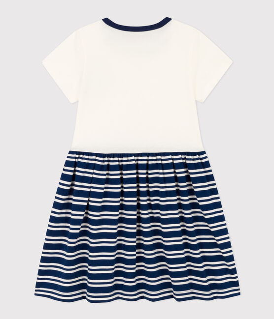 Kurzärmeliges Kinderkleid aus Baumwolle für Mädchen blau MEDIEVAL/weiss MARSHMALLOW
