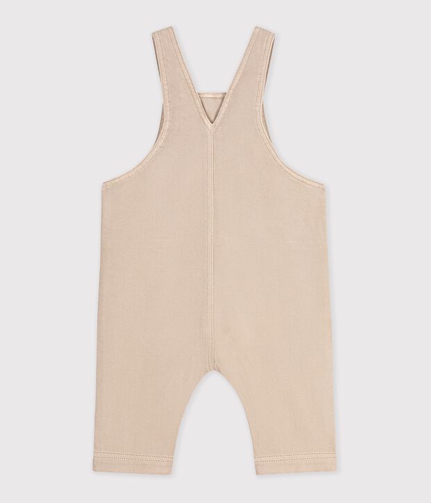 Langbeinige Baby-Latzhose aus einfarbigem Serge. beige