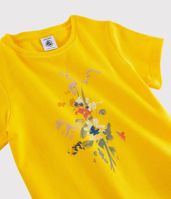 Kurzärmliges Kinder-T-Shirt aus Baumwolle für Mädchen gelb JAUNE