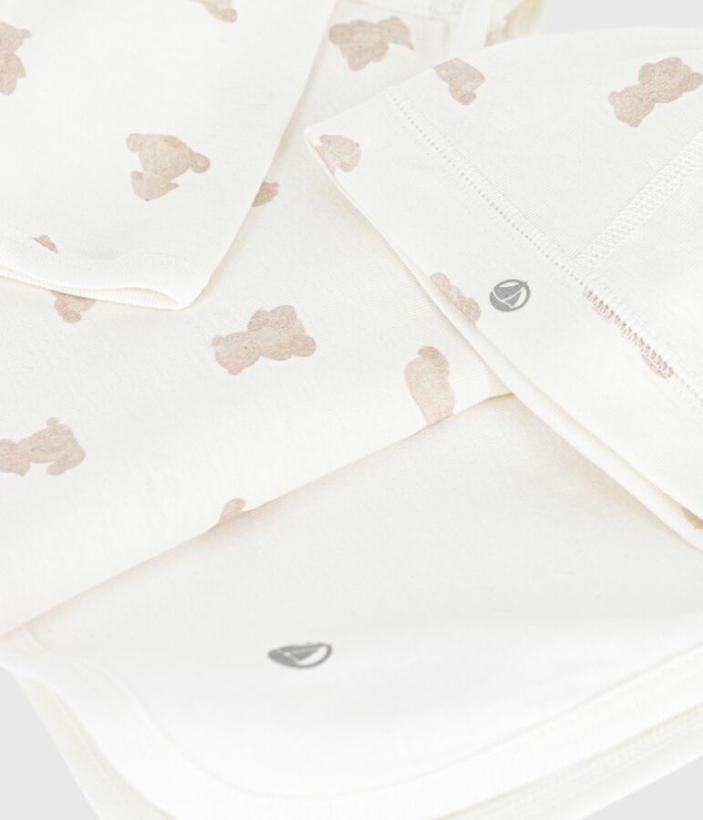 Baby-Geschenkset aus bedruckter Baumwolle weiss/BRUN