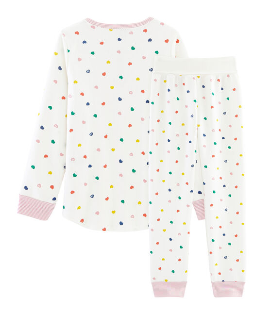 Pyjama mit hoch geschnittenem Bund aus Doubleface-Jersey für Mädchen weiss MARSHMALLOW/weiss MULTICO