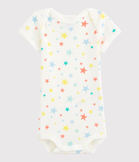 Kurzärmeliger Baby-Body Mädchen/Jungen weiss MARSHMALLOW/weiss MULTICO