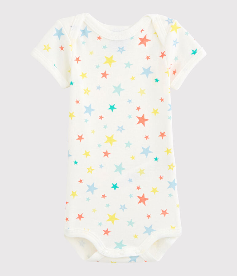 Kurz&auml;rmeliger Baby-Body M&auml;dchen/Jungen weiss MARSHMALLOW/weiss MULTICO