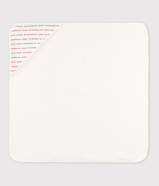 Quadratisches Baby-Badetuch aus Baumwolle weiss MARSHMALLOW/rot TERKUIT