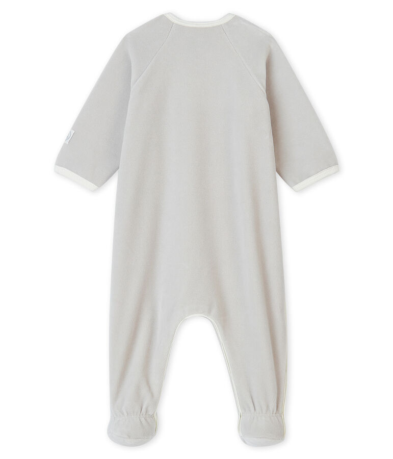 Baby-Strampler aus Velours f&uuml;r M&auml;dchen grau/blau