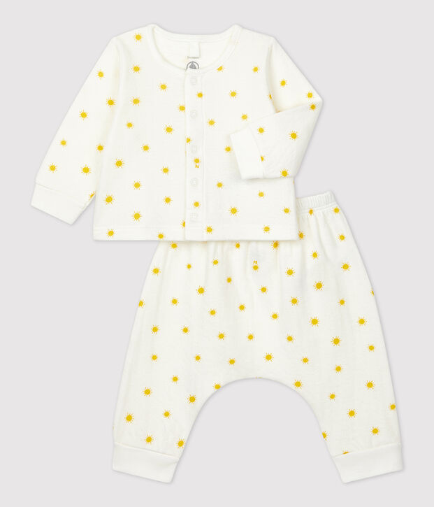 Zweiteiliges Baby-Set aus Bio-Doppeljersey mit Sonnenprint weiss/gelb