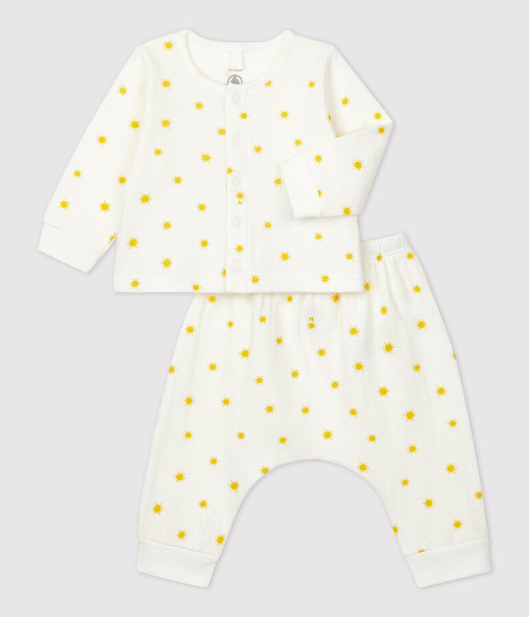 Zweiteiliges Baby-Set aus Bio-Doppeljersey mit Sonnenprint weiss/gelb