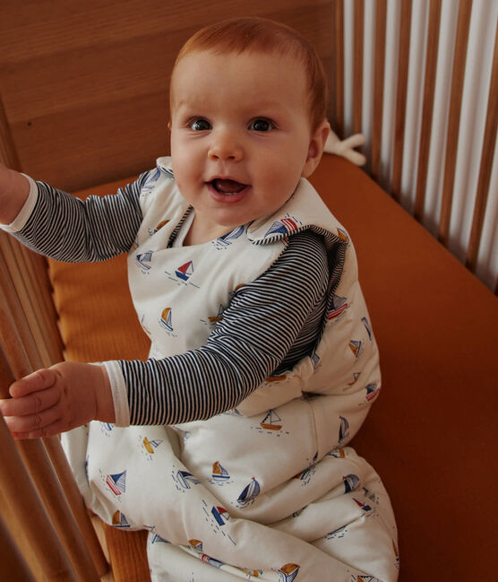Baby-Schlafsack aus Baumwolle TOG 2.5 mit Segelbooten weiss MARSHMALLOW/blau MEDIEVAL/ MULTICO