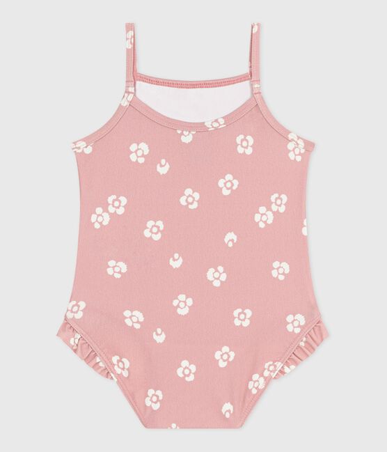 Einteiliger Baby-Badeanzug mit Rüschen und Blumenmuster rosa CHARME/weiss MARSHMALLOW