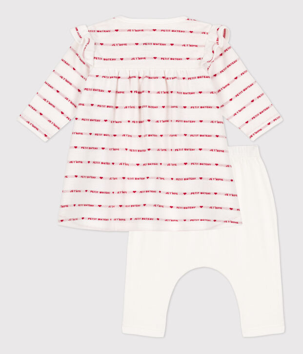 Jacquard-Baby-Kleid mit Leggings aus Baumwolle weiss/rot