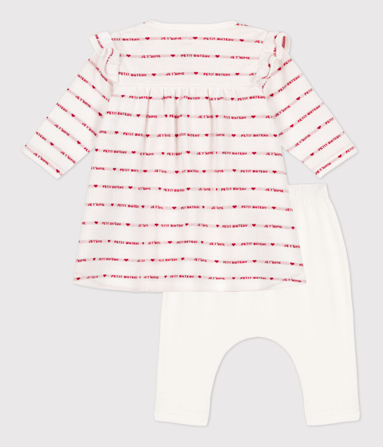 Jacquard-Baby-Kleid mit Leggings aus Baumwolle weiss/rot