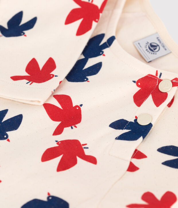 Lang&auml;rmeliges Kinder-Kleid aus bedruckter Baumwolle naturfarben/vielfarbig