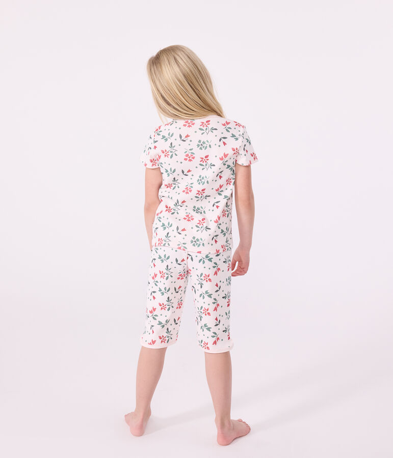 Kinder Capri-Pyjama aus Baumwolle mit Blumenmuster rosa/vielfarbig