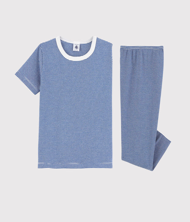 Kinderpyjama aus Baumwolle mit blauem Milleraies-Design f&uuml;r Jungen blau/weiss