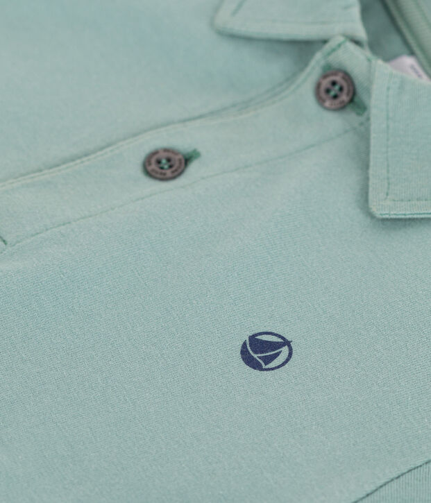 Kurz&auml;rmeliges Kinder-Poloshirt aus einfarbiger Baumwolle gr&uuml;n