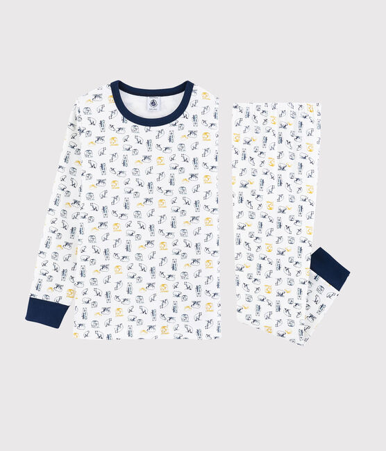 Kinderpyjama mit Eisbärmotiv für Jungen weiss MARSHMALLOW/weiss MULTICO