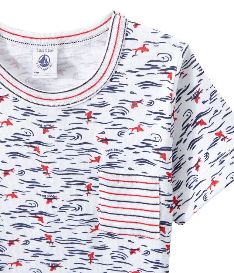 Bedruckter Jungen-Schlafanzug mit Streifen weiss/blau/vielfarbig