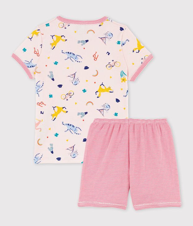 Kinder-Kurzpyjama aus Baumwolle f&uuml;r M&auml;dchen rosa/vielfarbig