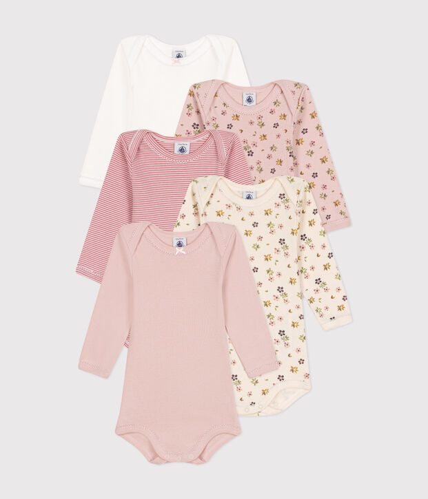 5er-Set lang&auml;rmelige Bodys aus Baumwolle mit Blumenmotiv f&uuml;r Babys vielfarbig