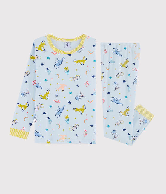 Kinderpyjama aus Rippstrick als Fuchskostüm für Jungen blau FRAICHEUR/weiss MULTICO