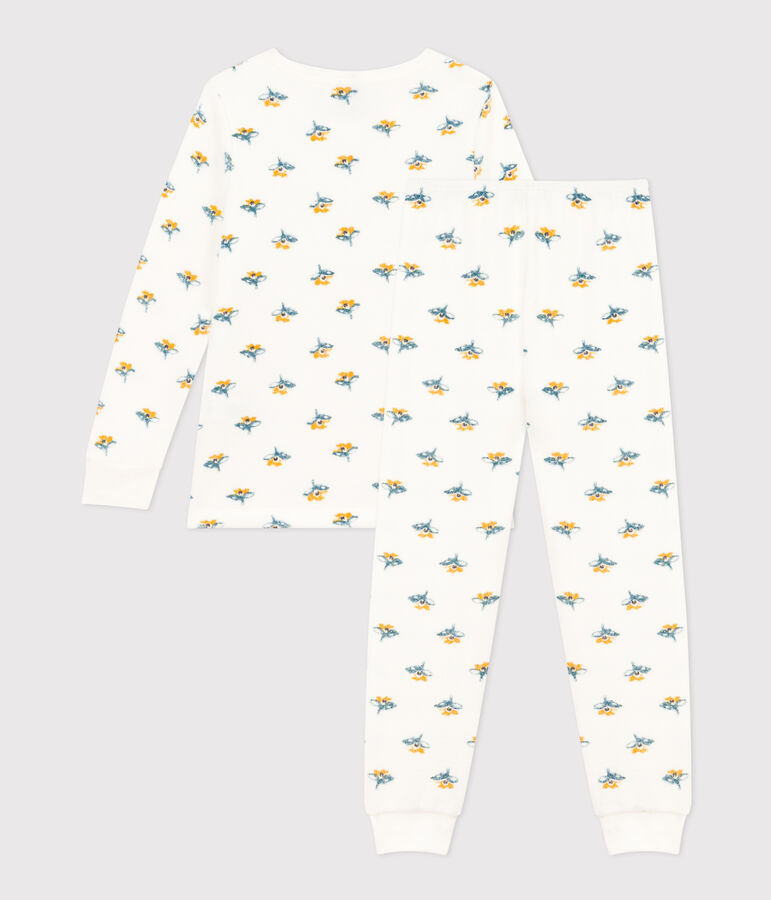 Kinderpyjama aus Frottee mit Blumenmotiv f&uuml;r M&auml;dchen weiss/vielfarbig
