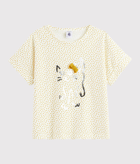 Bedrucktes Kinder-T-Shirt für Mädchen weiss MARSHMALLOW/gelb BOUDOR