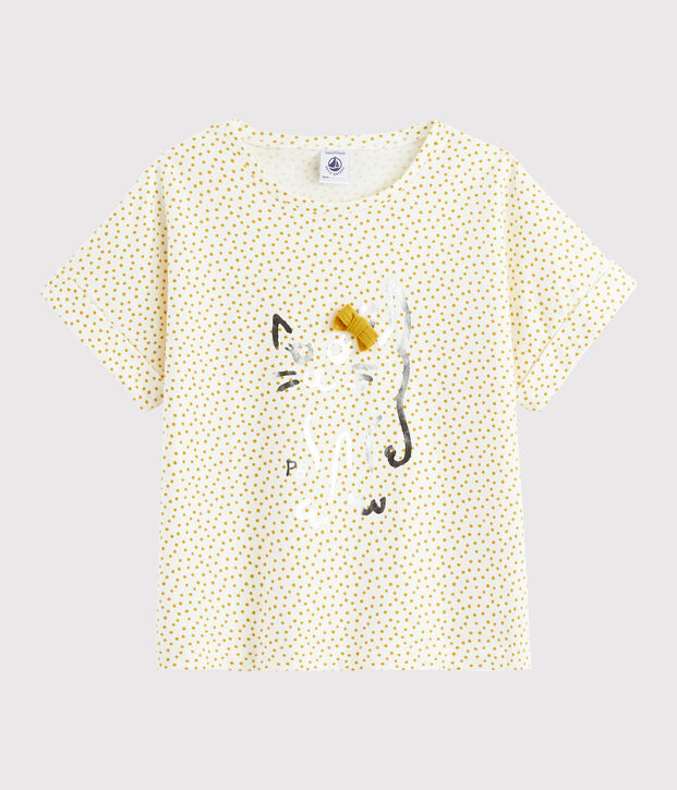 Bedrucktes Kinder-T-Shirt f&uuml;r M&auml;dchen weiss/gelb