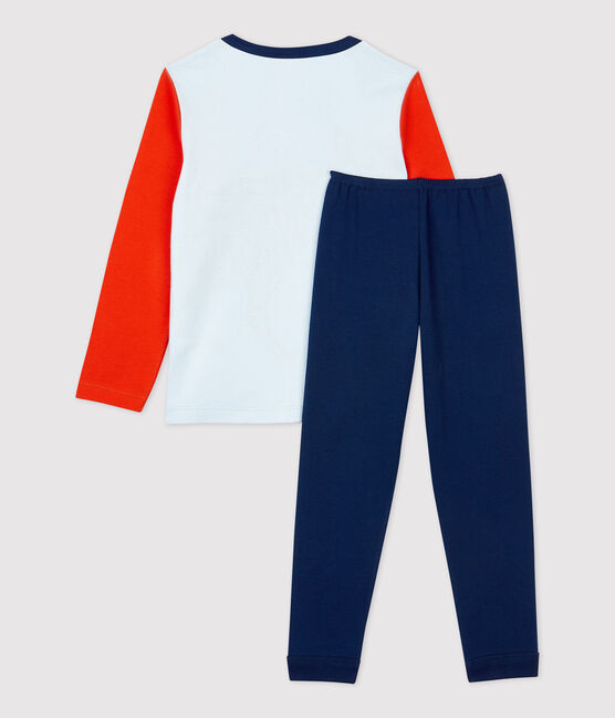 Kinderpyjama aus Baumwolle mit Wolfmotiv für Jungen blau MEDIEVAL/weiss MULTICO