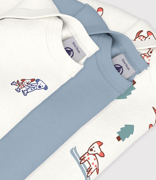 Set lang&auml;rmeliger Baby-Bodys aus Baumwolle mit Hundemotiv vielfarbig