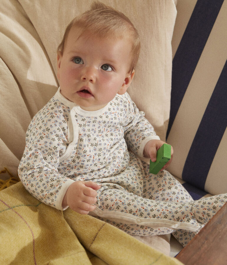 Bedruckter Baby-Strampler aus Molton weiss MARSHMALLOW/weiss MULTICO