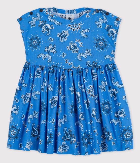 Kurzärmeliges Babykleid aus Popeline mit Bandanamuster blau BRASIER/weiss MULTICO