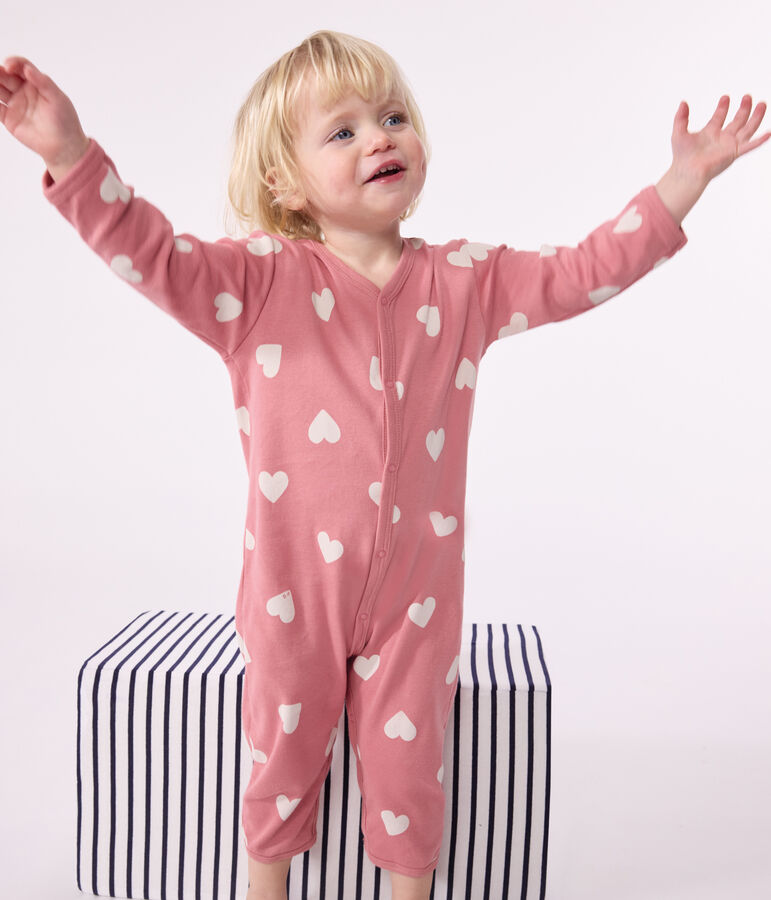 Gemusterter Strampler ohne F&uuml;&szlig;chen aus Baumwolle rosa/weiss