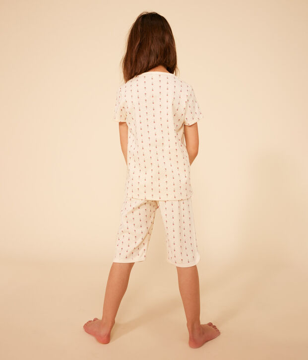 Kinder-Capripyjama aus Baumwolle mit Blumenmuster naturfarben/vielfarbig