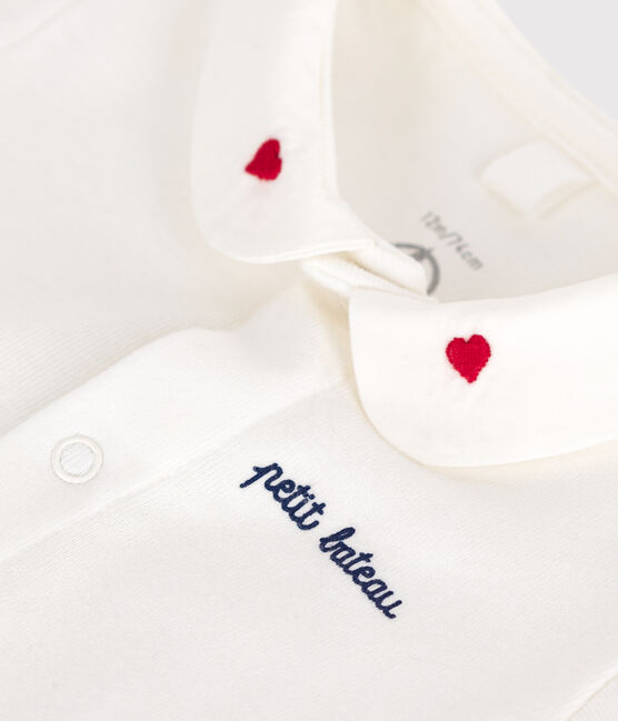 Kurzärmeliger Newborn-Body mit Kragen aus Baumwolle weiss MARSHMALLOW